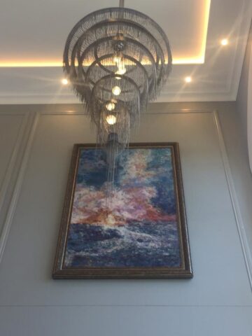 Large abstract cold wax paintings by Leonie E. Brown installed in the Am Weinberg Hotel foyer, Namibia Large abstract cold wax paintings by Leonie E. Brown installed in the Am Weinberg Hotel foyer, Namibia