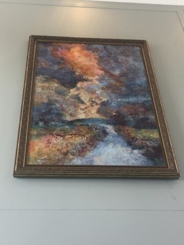 Large abstract cold wax paintings by Leonie E. Brown installed in the Am Weinberg Hotel foyer, Namibia Large abstract cold wax paintings by Leonie E. Brown installed in the Am Weinberg Hotel foyer, Namibia