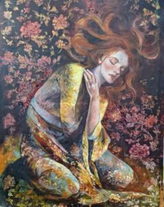 Surrender | Figurative Painting with Embroidery